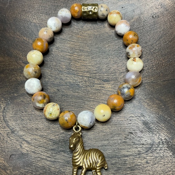 Dendritic Sage Chalcedony (8mm) with Antique Bronze Accent and Zebra Cha… - Picture 5 of 7